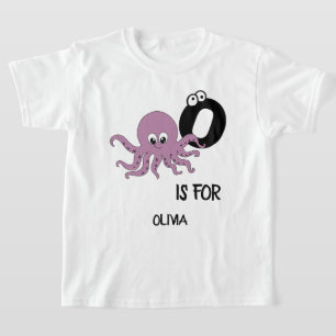 Aangepast monogram O is voor Octopus schattig aqua T-shirt