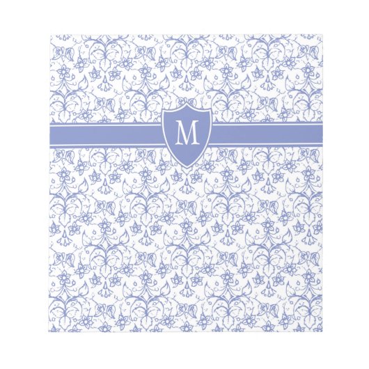 Aangepast monogram op stijlvol blauw periwinkle pa notitieblok (Voorkant)