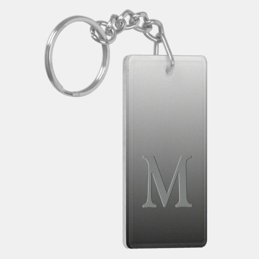 Aangepast monogram op witte gradiënt Ombre Black Sleutelhanger (Voorkant Links)