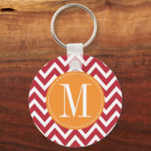 Aangepast monogram Oranje en donkerrood Chevron Sleutelhanger (Voorkant)