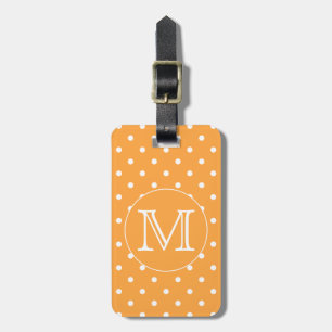 Aangepast monogram. Oranje en witte poka Dot. Bagagelabel