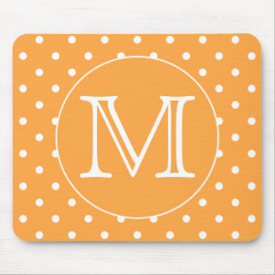 Aangepast monogram. Oranje en witte poka Dot. Muismat