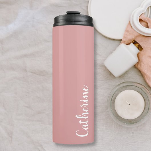 Aangepast monogram, orchidee roze met script monog thermosbeker
