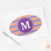 Aangepast monogram Paars Sinaasappel Chevron Patte Ovale Sticker (Envelop)