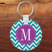 Aangepast monogram Paarse en blauwe Chevron Sleutelhanger (Voorkant)