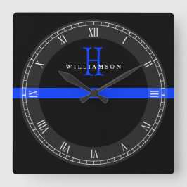 Aangepast monogram politie-dun blauw lijnenmodel vierkante klok