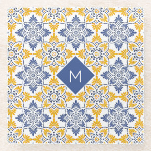 Aangepast Monogram Portugese Tegels Patroon Glazen Onderzetter