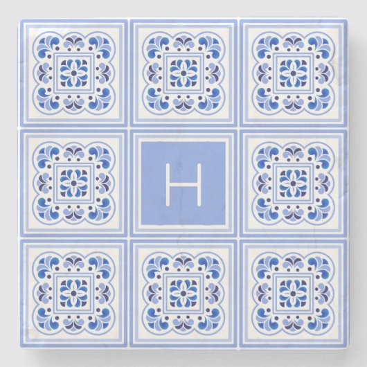 Aangepast Monogram Portugese Tegels Patroon Stenen Onderzetter (Voorkant)