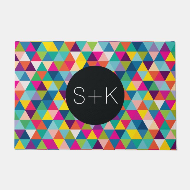 Aangepast monogram regenboogdriehoekspatroon deurmat (Voorkant)