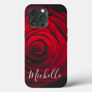 Aangepast monogram rode roze foto iPhone 13 pro hoesje