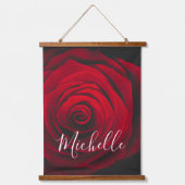 Aangepast monogram rode roze foto hangend wandkleed (Voorkant)