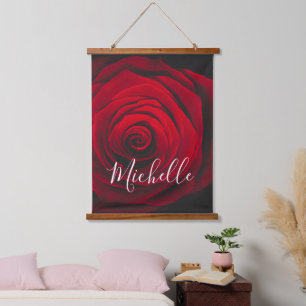 Aangepast monogram rode roze foto hangend wandkleed
