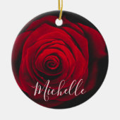 Aangepast monogram rode roze  foto keramisch ornament (Voorkant)