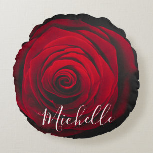 Aangepast monogram rode roze  foto rond kussen