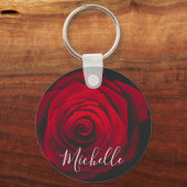 Aangepast monogram rode roze  foto sleutelhanger (Voorkant)