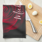 Aangepast monogram rode roze foto theedoek (Quarter Fold)