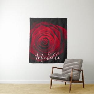 Aangepast monogram rode roze foto wandkleed