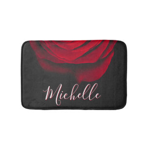 Aangepast monogram rode roze foto zwart badmat