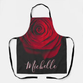 Aangepast monogram rode roze  foto zwart schort (Voorkant)