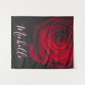 Aangepast monogram rode roze foto zwart wandkleed (Voorkant (horizontaal))