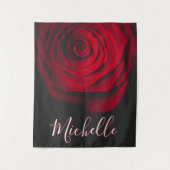 Aangepast monogram rode roze foto zwart wandkleed (Voorkant)