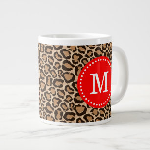 Aangepast monogram rood en luipaard afdrukken extra grote mok