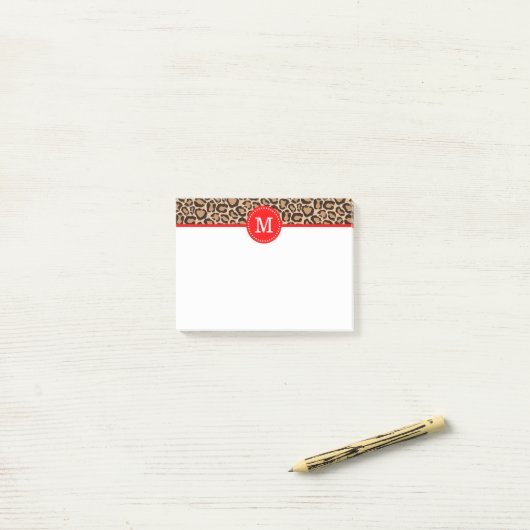 Aangepast monogram rood en luipaard afdrukken post-it® notes (Op bureau)