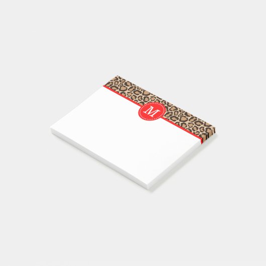 Aangepast monogram rood en luipaard afdrukken post-it® notes (Schuin)