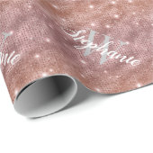 Aangepast monogram Roos Gold Glitter Cadeaupapier (Rol Hoek)