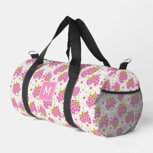 Aangepast monogram roze aardbeien patroon plunjezak
