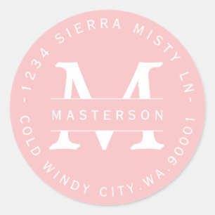 Aangepast Monogram Roze Circulair Retouradres Labe Ronde Sticker