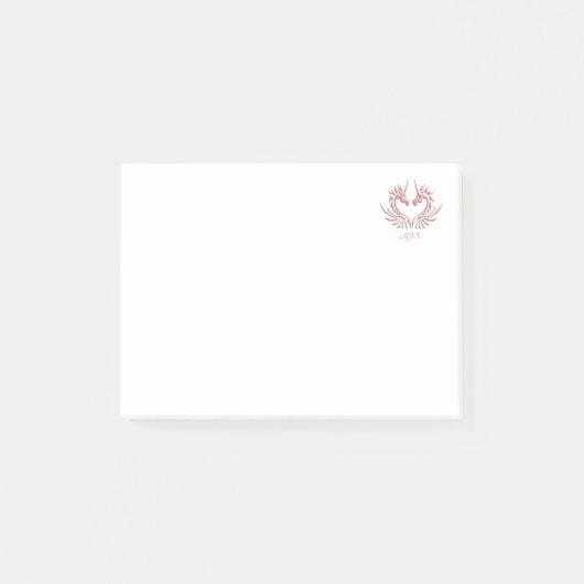 Aangepast monogram, roze dragohart post-it® notes (Voorkant)