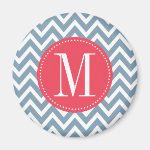 Aangepast monogram roze en blauw Chevron Magneet