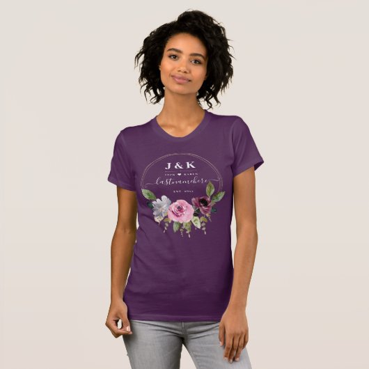 Aangepast monogram roze en Bourgogne Blush T-shirt (Voorkant volledig)