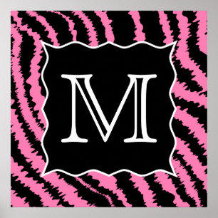 Aangepast monogram roze en zwart zebra afdrukpatro poster