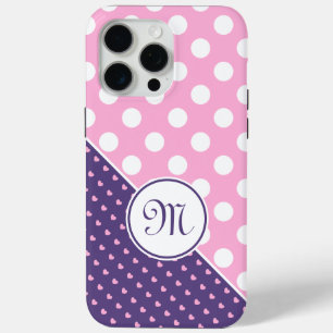 Aangepast monogram, roze, Paarse en witte stippen iPhone 15 Pro Max Hoesje