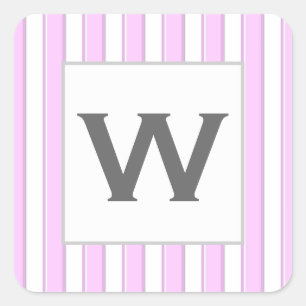 Aangepast monogram roze strepen op wit vierkante sticker