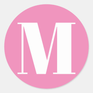 Aangepast monogram roze wit initiaal nummer ronde sticker