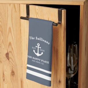 Aangepast Monogram Slate Blauwe Kust Moderne Theedoek