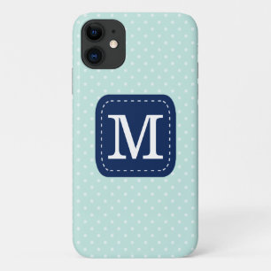 Aangepast monogram stijlvol Mint Polka-puntpatroon iPhone 11 Hoesje