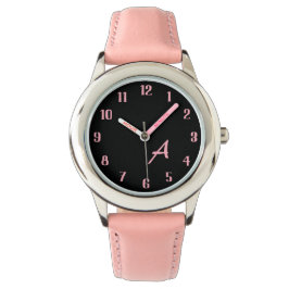 Aangepast Monogram Stijlvol Zwart En Roze Wijzerpl Horloge