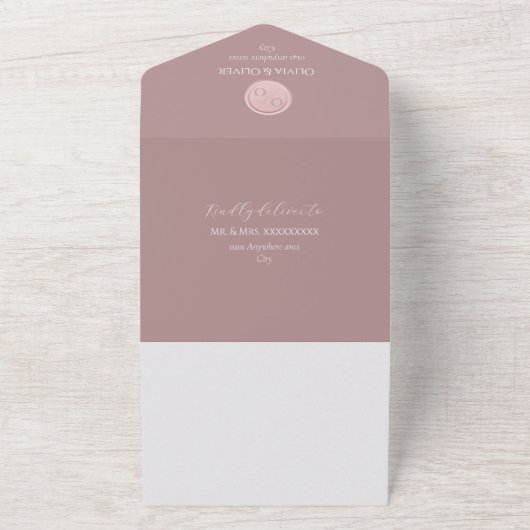 Aangepast monogram stoffige roos kalligrafie bruil all in one uitnodiging (Buitenkant)