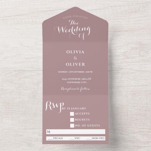 Aangepast monogram stoffige roos kalligrafie bruil all in one uitnodiging (Binnen)