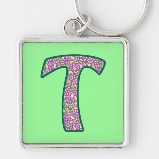Aangepast monogram T-Sleutelhanger, Ditsy Floral P Sleutelhanger (Voorkant)