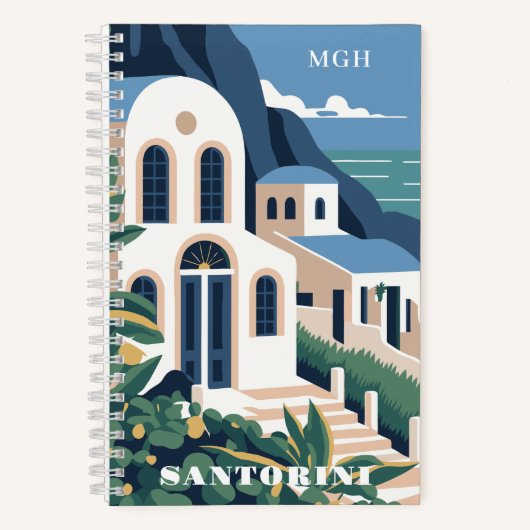 Aangepast Monogram & Tekst Santorini Nederland Notitieboek (Voorkant)
