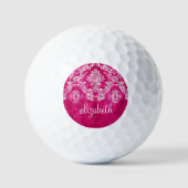 Aangepast monogram van het Hot Pink Grunge Damask  Golfballen (Voorkant)