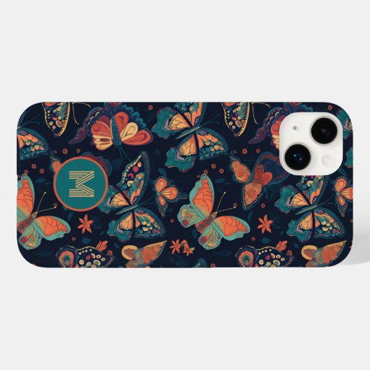 Aangepast monogram vlinderpatroon Case-Mate iPhone case (Achterkant (horizontaal))