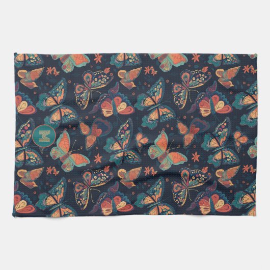 Aangepast monogram vlinderpatroon theedoek (Horizontaal)