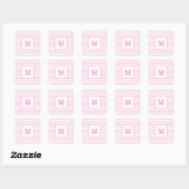 Aangepast monogram voor baby roze en witte strepen vierkante sticker (Vel)