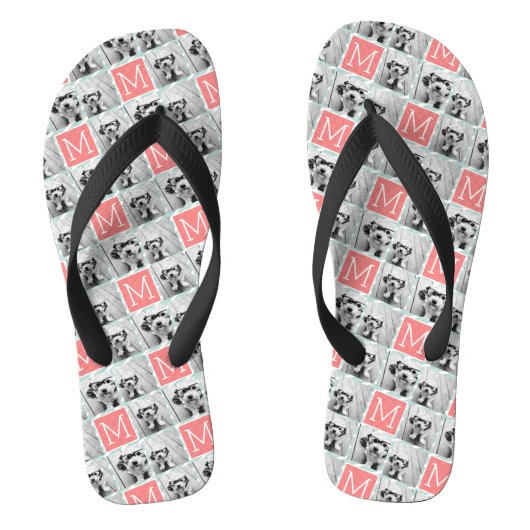 Aangepast monogram voor foto's van Mint en Koraal Teenslippers (Voetbed)